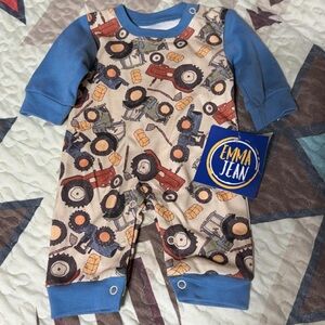 Tractor Print Kids Bodysuit - Blue and Cream